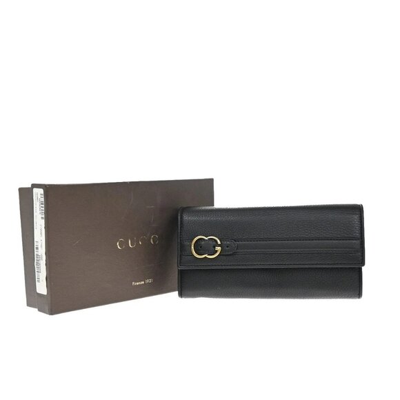 GUCCI GG Logo Bifold Long Wallet Leather Black Made in Italy 65KB007 - Picture 1 of 14